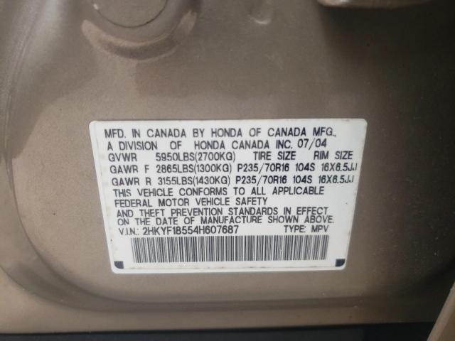 Photo 10 from auction – 2004 HONDA PILOT EXL with VIN 2HKYF18554H607687