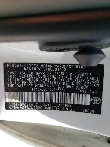 Photo 10 from auction – 2012 TOYOTA AVALON BAS with VIN 4T1BK3DB1CU447851
