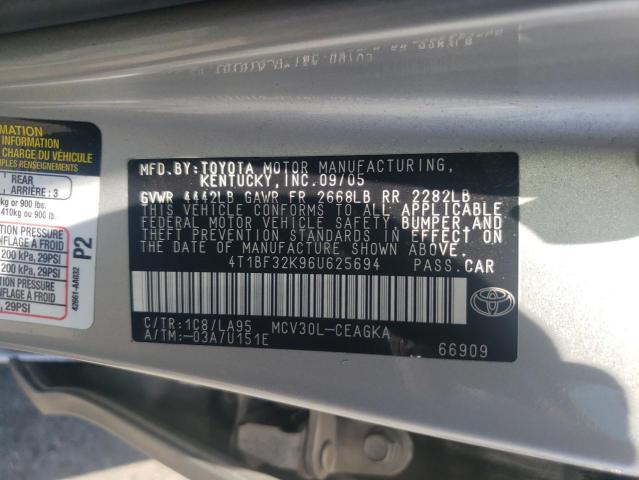 Photo 10 from auction – 2006 TOYOTA CAMRY LE with VIN 4T1BF32K96U625694