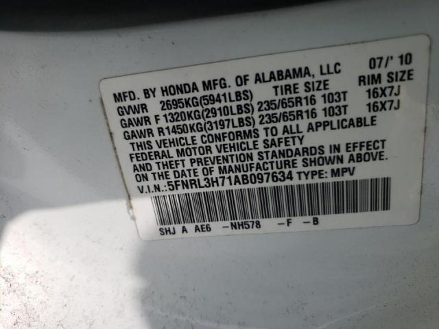 Photo 10 from auction – 2010 HONDA ODYSSEY EX with VIN 5FNRL3H71AB097634