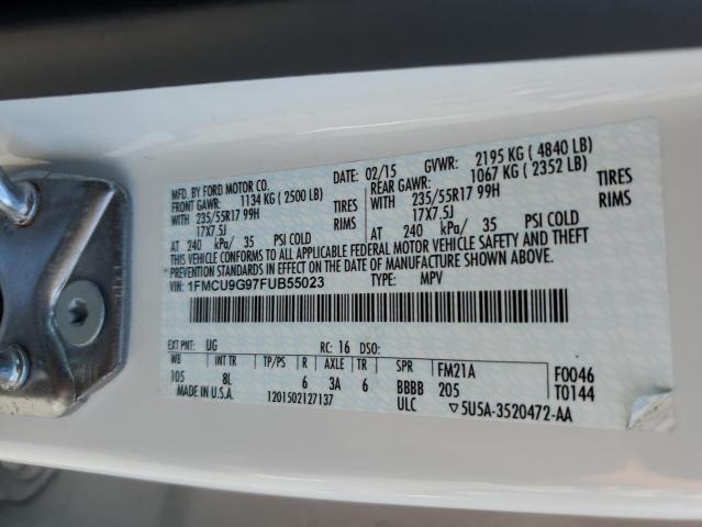 Photo 10 from auction – 2015 FORD ESCAPE SE with VIN 1FMCU9G97FUB55023