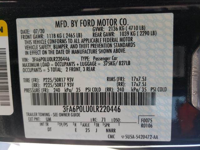 Photo 10 from auction – 2020 FORD FUSION SE with VIN 3FA6P0LU0LR220446