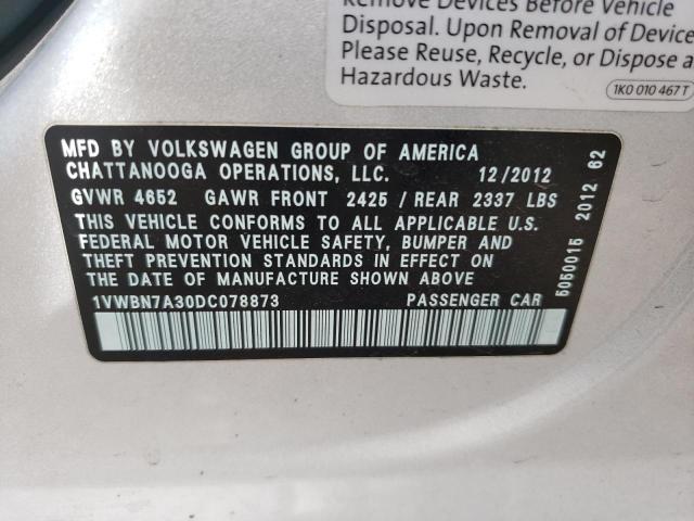 Photo 10 from auction – 2013 VOLKSWAGEN PASSAT SE with VIN 1VWBN7A30DC078873