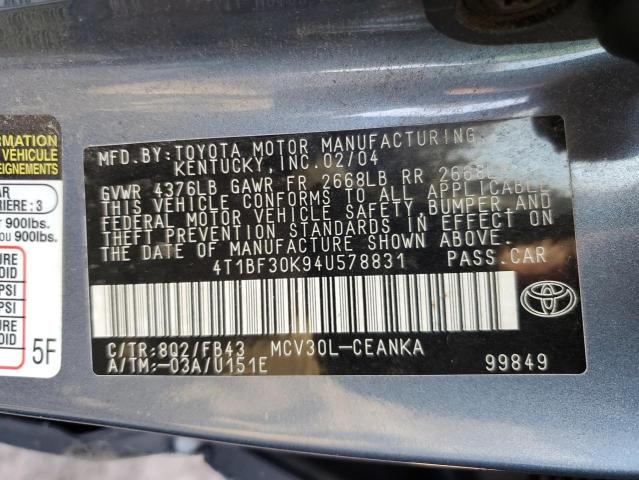 Photo 10 from auction – 2004 TOYOTA CAMRY LE with VIN 4T1BF30K94U578831