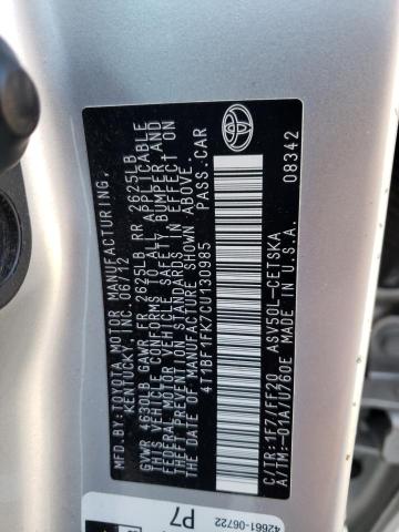 Photo 10 from auction – 2012 TOYOTA CAMRY BASE with VIN 4T1BF1FK7CU130985