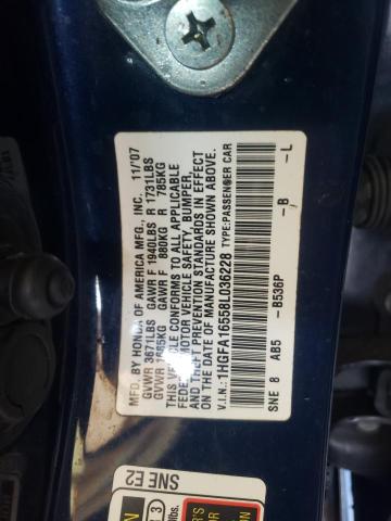 Photo 10 from auction – 2008 HONDA CIVIC LX with VIN 1HGFA16558L036228