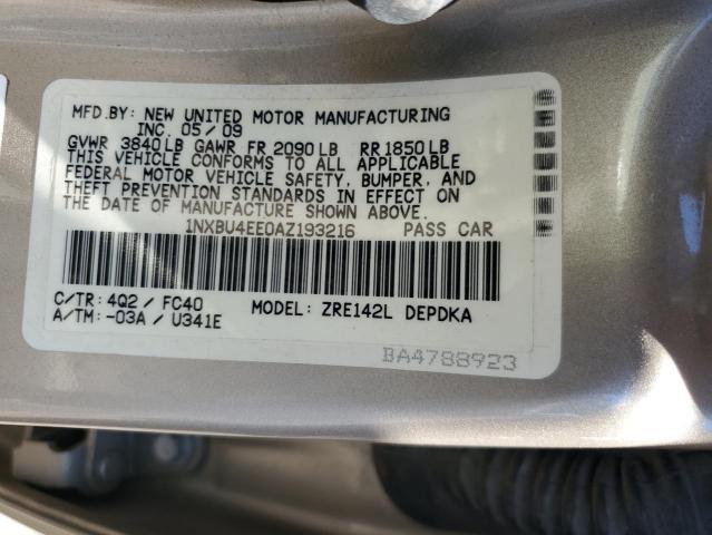 Photo 10 from auction – 2010 TOYOTA COROLLA BA with VIN 1NXBU4EE0AZ193216