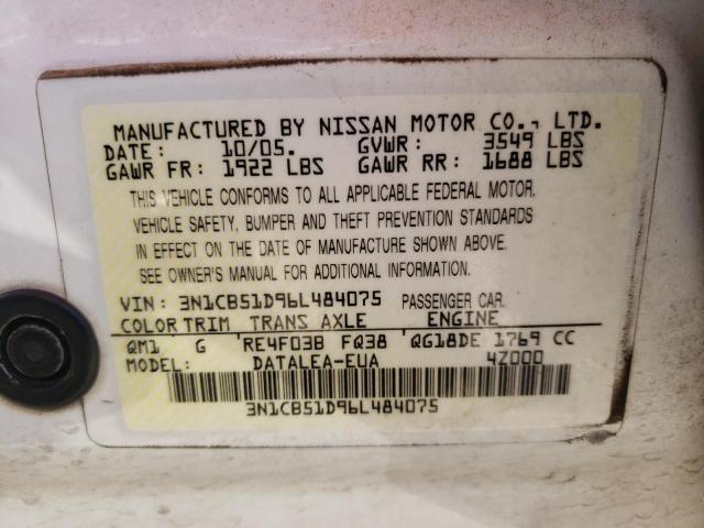 Photo 10 from auction – 2006 NISSAN SENTRA 1.8 with VIN 3N1CB51D96L484075