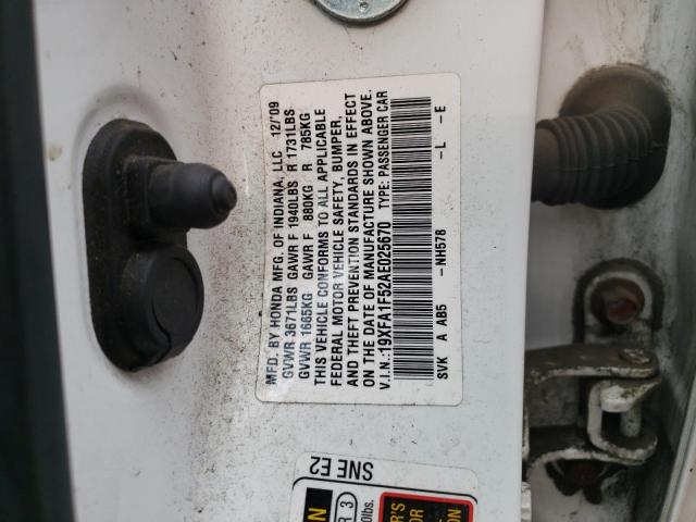 Photo 10 from auction – 2010 HONDA CIVIC LX with VIN 19XFA1F52AE025670