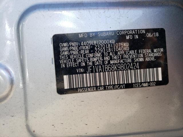 Photo 10 from auction – 2019 SUBARU WRX PREMIU with VIN JF1VA1B68K9802424