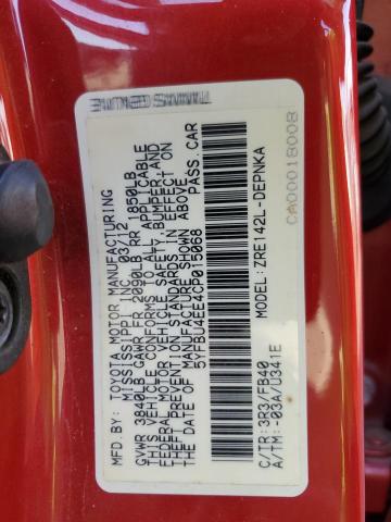 Photo 10 from auction – 2012 TOYOTA COROLLA BA with VIN 5YFBU4EE4CP015068