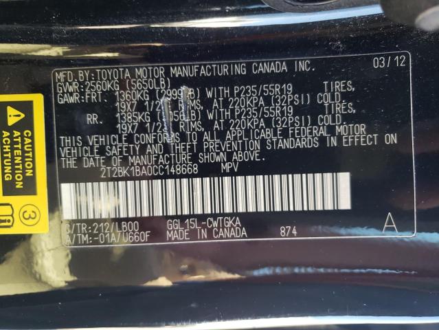 Photo 10 from auction – 2012 LEXUS RX 350 with VIN 2T2BK1BA0CC148668