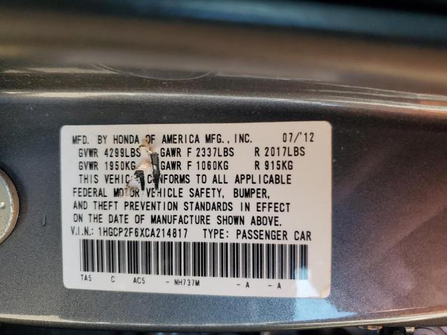 Photo 10 from auction – 2012 HONDA ACCORD SE with VIN 1HGCP2F6XCA214817
