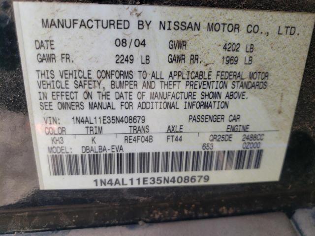 Photo 10 from auction – 2005 NISSAN ALTIMA S with VIN 1N4AL11E35N408679