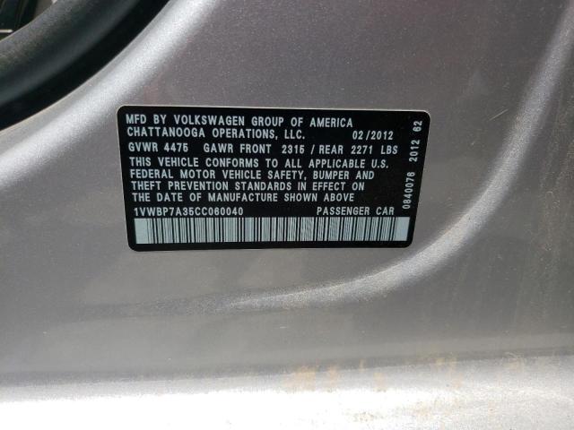 Photo 10 from auction – 2012 VOLKSWAGEN PASSAT SE with VIN 1VWBP7A35CC060040