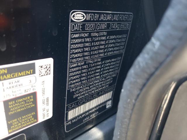 Photo 10 from auction – 2020 LAND ROVER RANGE ROVE with VIN SALGR2SU5LA405889
