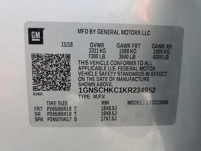 Photo 10 from auction – 2019 CHEVROLET SUBURBAN C with VIN 1GNSCHKC1KR234952