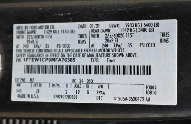 Photo 10 from auction – 2021 FORD F150 SUPER with VIN 1FTEW1CP9MFA76385