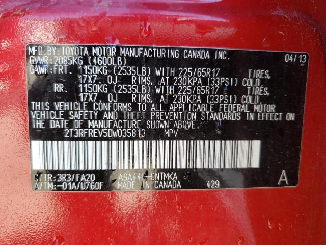 Photo 10 from auction – 2013 TOYOTA RAV4 XLE with VIN 2T3RFREV5DW035813