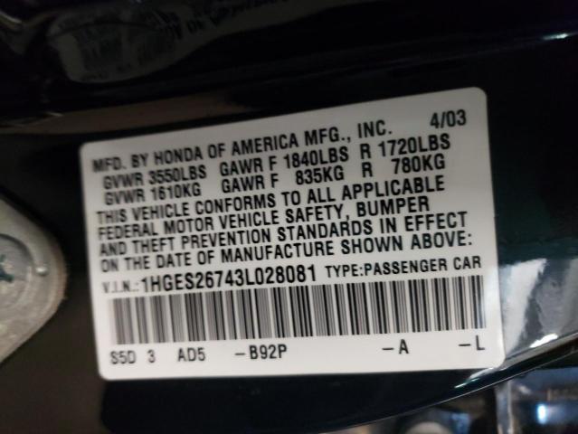 Photo 10 from auction – 2003 HONDA CIVIC EX with VIN 1HGES26743L028081