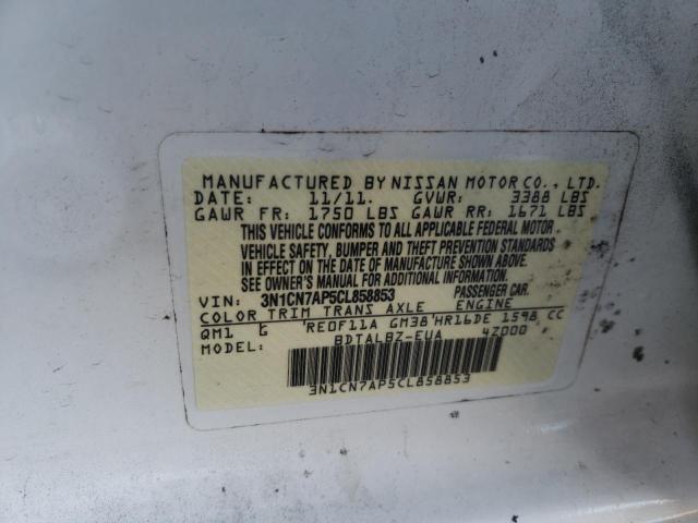 Photo 10 from auction – 2012 NISSAN VERSA S with VIN 3N1CN7AP5CL858853