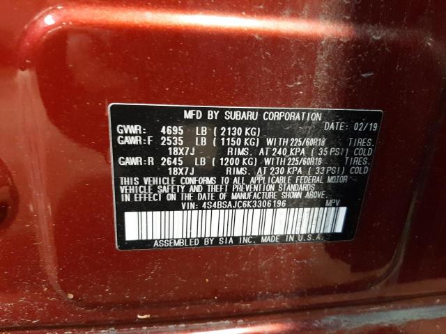 Photo 10 from auction – 2019 SUBARU OUTBACK 2. with VIN 4S4BSAJC6K3306196