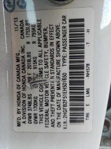 Photo 10 from auction – 2014 HONDA CIVIC LX with VIN 2HGFB2F51EH501650