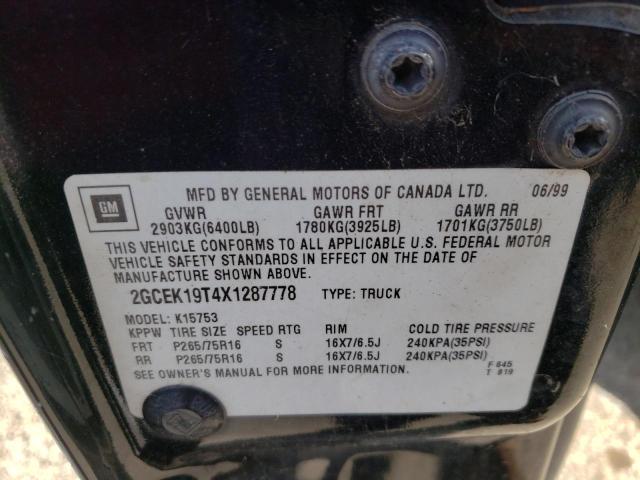 Photo 10 from auction – 1999 CHEVROLET SILVERADO with VIN 2GCEK19T4X1287778
