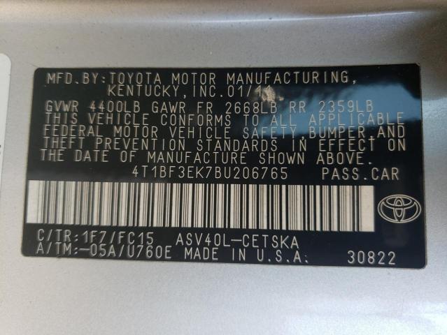 Photo 10 from auction – 2011 TOYOTA CAMRY BASE with VIN 4T1BF3EK7BU206765