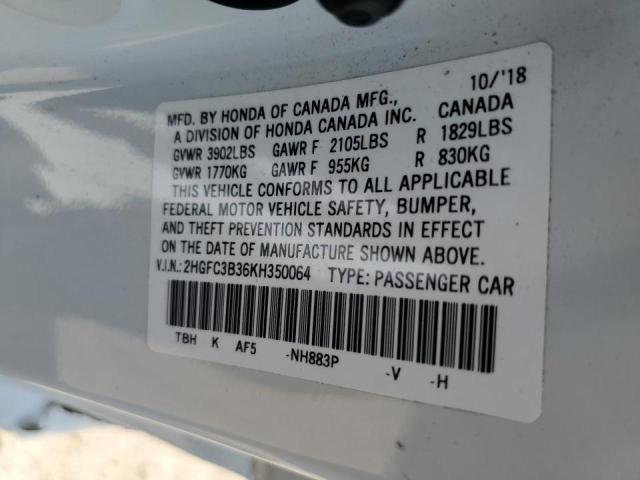 Photo 10 from auction – 2019 HONDA CIVIC EX with VIN 2HGFC3B36KH350064