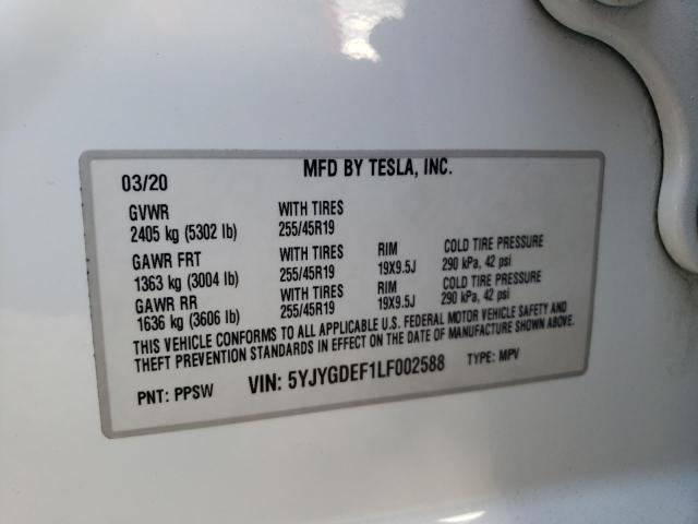 Photo 10 from auction – 2020 TESLA MODEL Y with VIN 5YJYGDEF1LF002588
