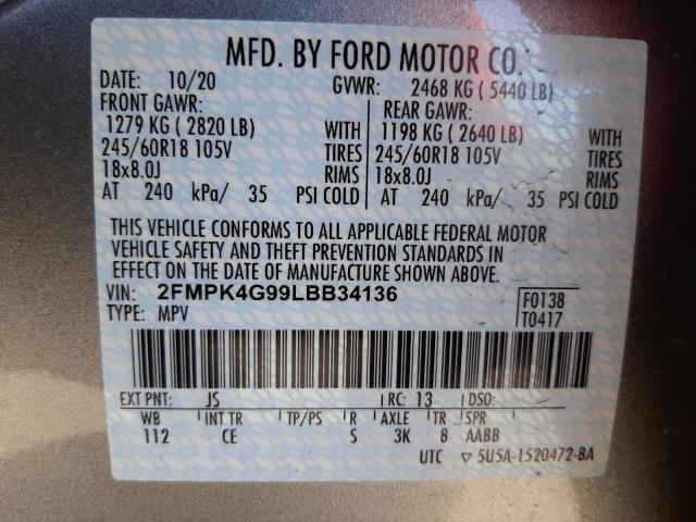Photo 10 from auction – 2020 FORD EDGE SE with VIN 2FMPK4G99LBB34136
