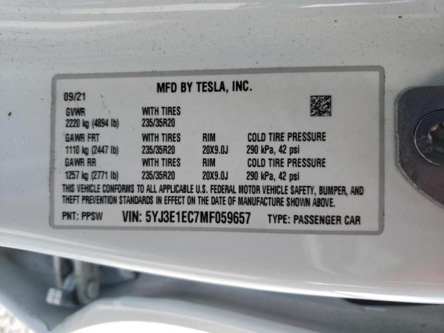 Photo 10 from auction – 2021 TESLA MODEL 3 with VIN 5YJ3E1EC7MF059657