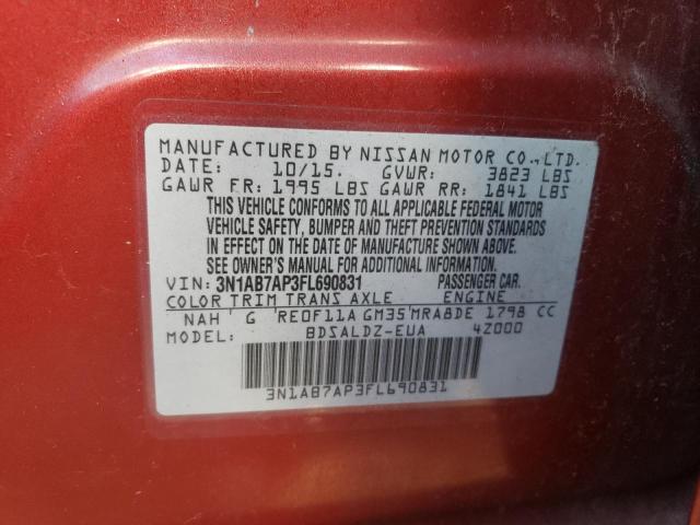 Photo 10 from auction – 2015 NISSAN SENTRA S with VIN 3N1AB7AP3FL690831