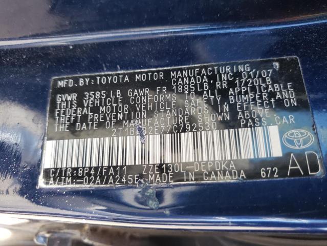 Photo 10 from auction – 2007 TOYOTA COROLLA LE with VIN 2T1BR32E77C792530