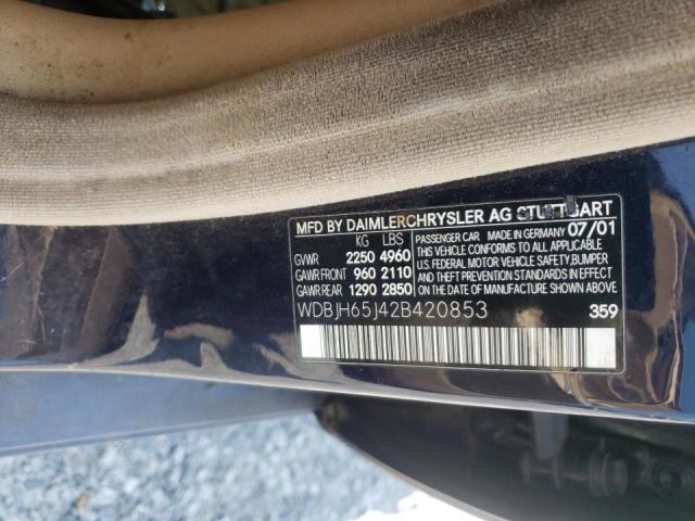 Photo 10 from auction – 2002 MERCEDES-BENZ E 320 with VIN WDBJH65J42B420853