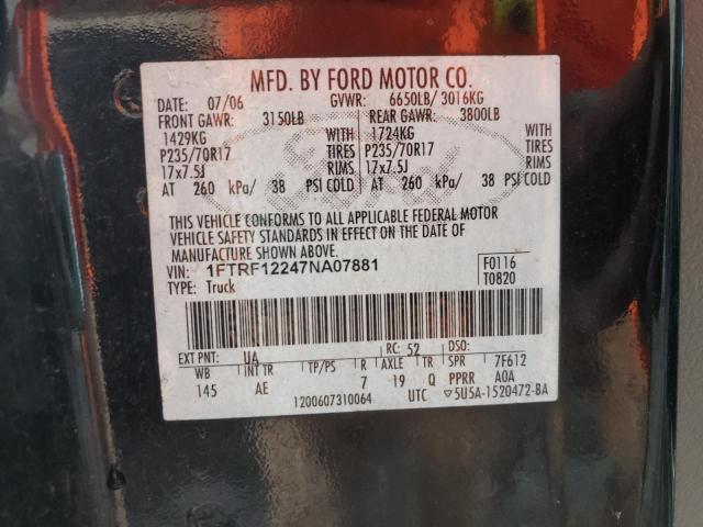 Photo 10 from auction – 2007 FORD F150 with VIN 1FTRF12247NA07881