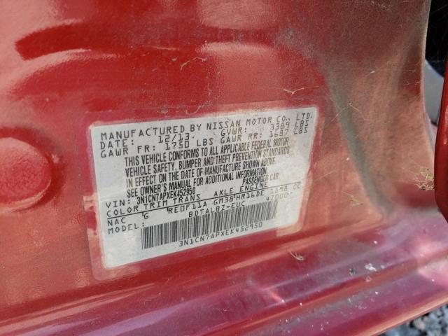 Photo 10 from auction – 2014 NISSAN VERSA S with VIN 3N1CN7APXEK452950
