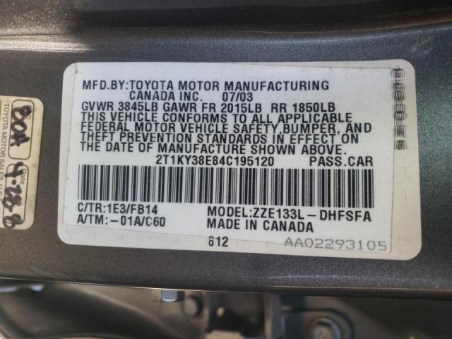 Photo 10 from auction – 2004 TOYOTA COROLLA MA with VIN 2T1KY38E84C195120