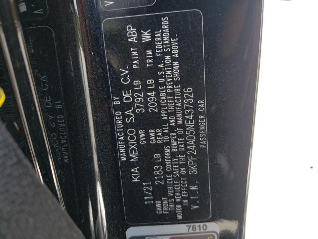 Photo 10 from auction – 2022 KIA FORTE FE with VIN 3KPF24AD5NE437326