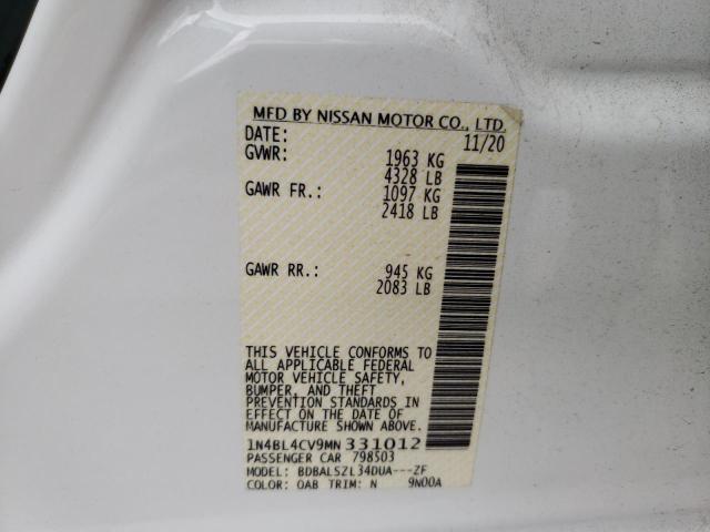 Photo 10 from auction – 2021 NISSAN ALTIMA SR with VIN 1N4BL4CV9MN331012