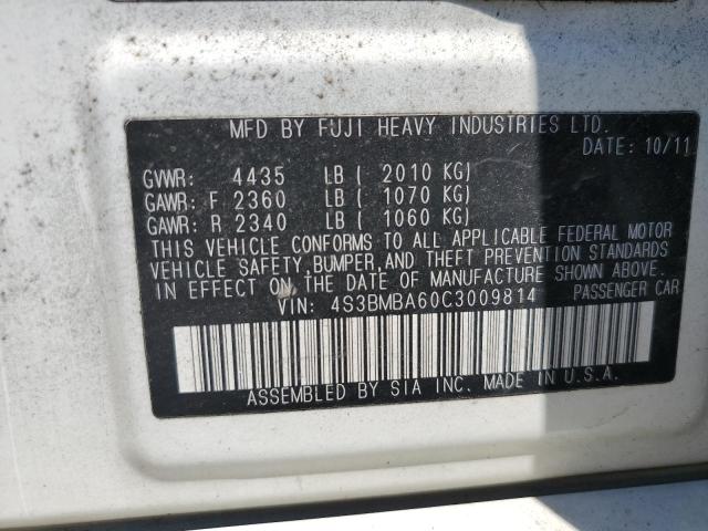 Photo 10 from auction – 2012 SUBARU LEGACY 2.5 with VIN 4S3BMBA60C3009814