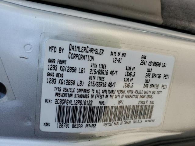Photo 10 from auction – 2002 CHRYSLER TOWN AND C with VIN 2C8GP64L12R616122