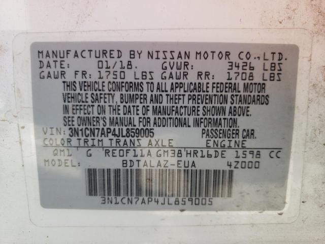 Photo 10 from auction – 2018 NISSAN VERSA S with VIN 3N1CN7AP4JL859005