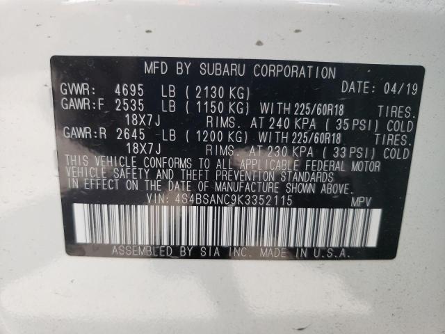 Photo 10 from auction – 2019 SUBARU OUTBACK 2. with VIN 4S4BSANC9K3352115