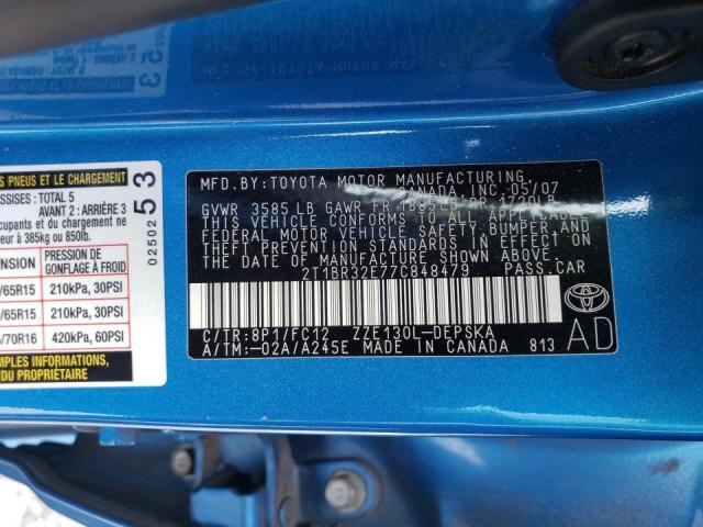 Photo 10 from auction – 2007 TOYOTA COROLLA CE with VIN 2T1BR32E77C848479