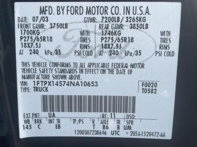 Photo 10 from auction – 2004 FORD F150 with VIN 1FTPX14574NA10653
