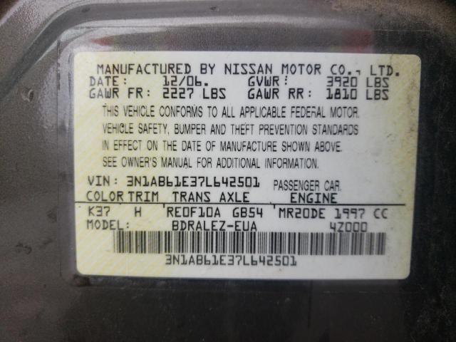Photo 10 from auction – 2007 NISSAN SENTRA 2.0 with VIN 3N1AB61E37L642501