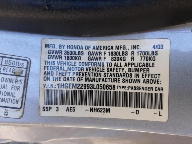 Photo 10 from auction – 2003 HONDA CIVIC EX with VIN 1HGEM22993L050658
