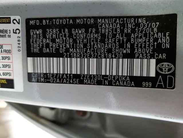 Photo 10 from auction – 2007 TOYOTA COROLLA CE with VIN 2T1BR32E37C818430